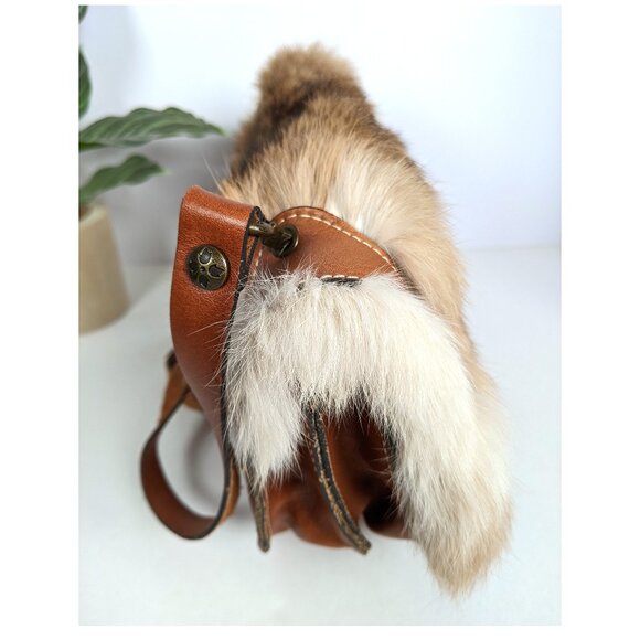 Vintage Patricia Nash Brown Leather & Rabbit Fur Saddle Bag Purse Crossbody - Picture 7 of 12
